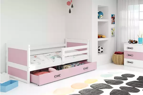 Visualizzazione per Letto singolo per ragazzi RICO 90x190 con materasso e cassetto, bianco/rosa Visualizzazione per Letto singolo per ragazzi RICO 90x190 con materasso e cassetto, bianco/rosa