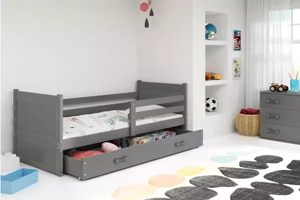Visualizzazione per Letto singolo per ragazzi RICO 90x190 con materasso e cassetto, grafite Visualizzazione per Letto singolo per ragazzi RICO 90x190 con materasso e cassetto, grafite