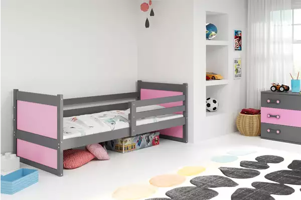Visualizzazione per Letto singolo per ragazzi RICO 90X190 con materasso, grafite/rosa