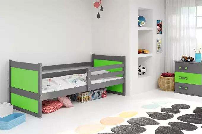 Visualizzazione per Letto singolo per ragazzi RICO 90x190 con materasso, grafite/verde