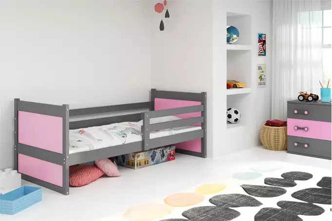 Visualizzazione per Letto singolo per ragazzi RICO 90x190, grafite/rosa