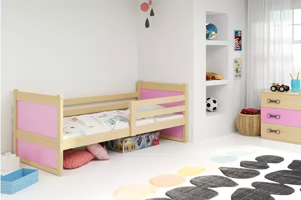 Visualizzazione per Letto singolo per ragazzi RICO 90x190, pino/rosa Visualizzazione per Letto singolo per ragazzi RICO 90x190, pino/rosa
