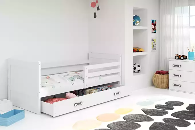 Visualizzazione per Letto singolo per ragazzi RICO 90X200 con cassetto, bianco