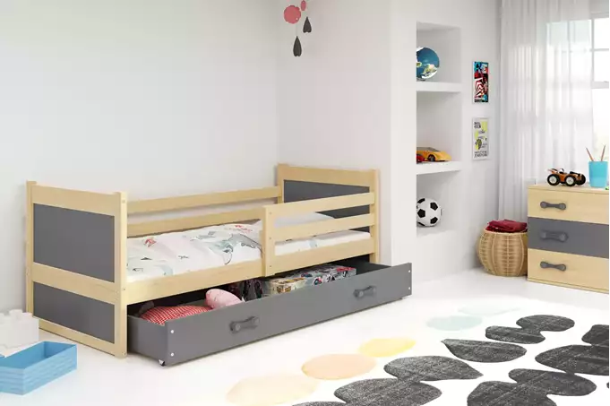 Visualizzazione per Letto singolo per ragazzi RICO 90X200 con cassetto, pino/grafite