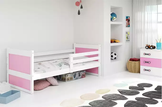 Visualizzazione per Letto singolo per ragazzi RICO 90x200 con materasso, bianco/rosa