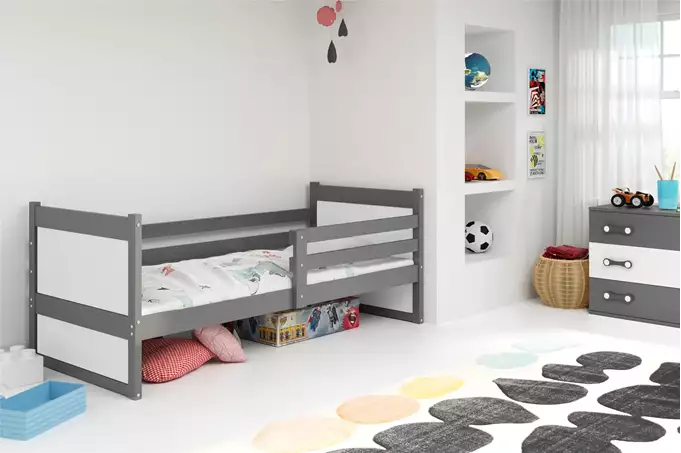 Visualizzazione per Letto singolo per ragazzi RICO 90X200 con materasso, grafite/bianco