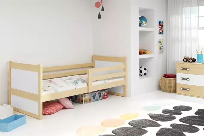 Visualizzazione per Letto singolo per ragazzi RICO 90x200 con materasso, pino/bianco