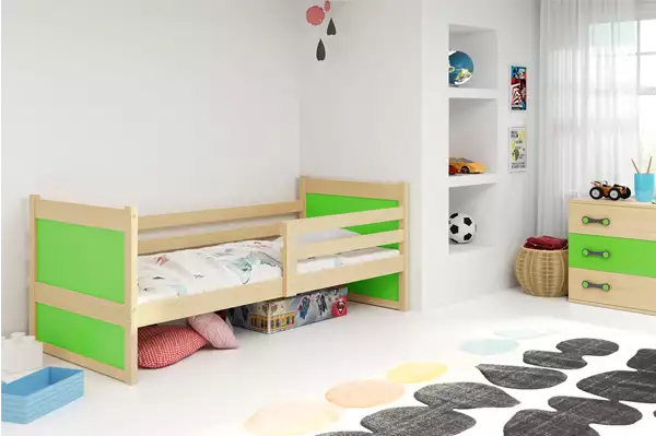 Visualizzazione per Letto singolo per ragazzi RICO 90X200 con materasso, pino/verde Visualizzazione per Letto singolo per ragazzi RICO 90X200 con materasso, pino/verde