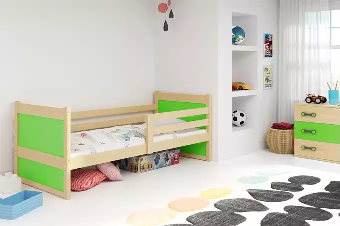 Visualizzazione per Letto singolo per ragazzi RICO 90X200 con materasso, pino/verde