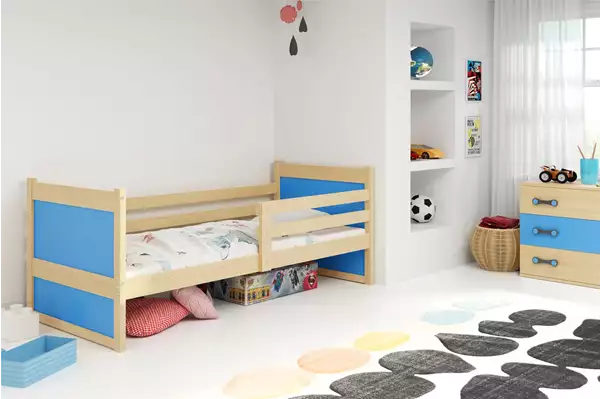 Visualizzazione per Letto singolo per ragazzi RICO 90x200, pino/blu Visualizzazione per Letto singolo per ragazzi RICO 90x200, pino/blu