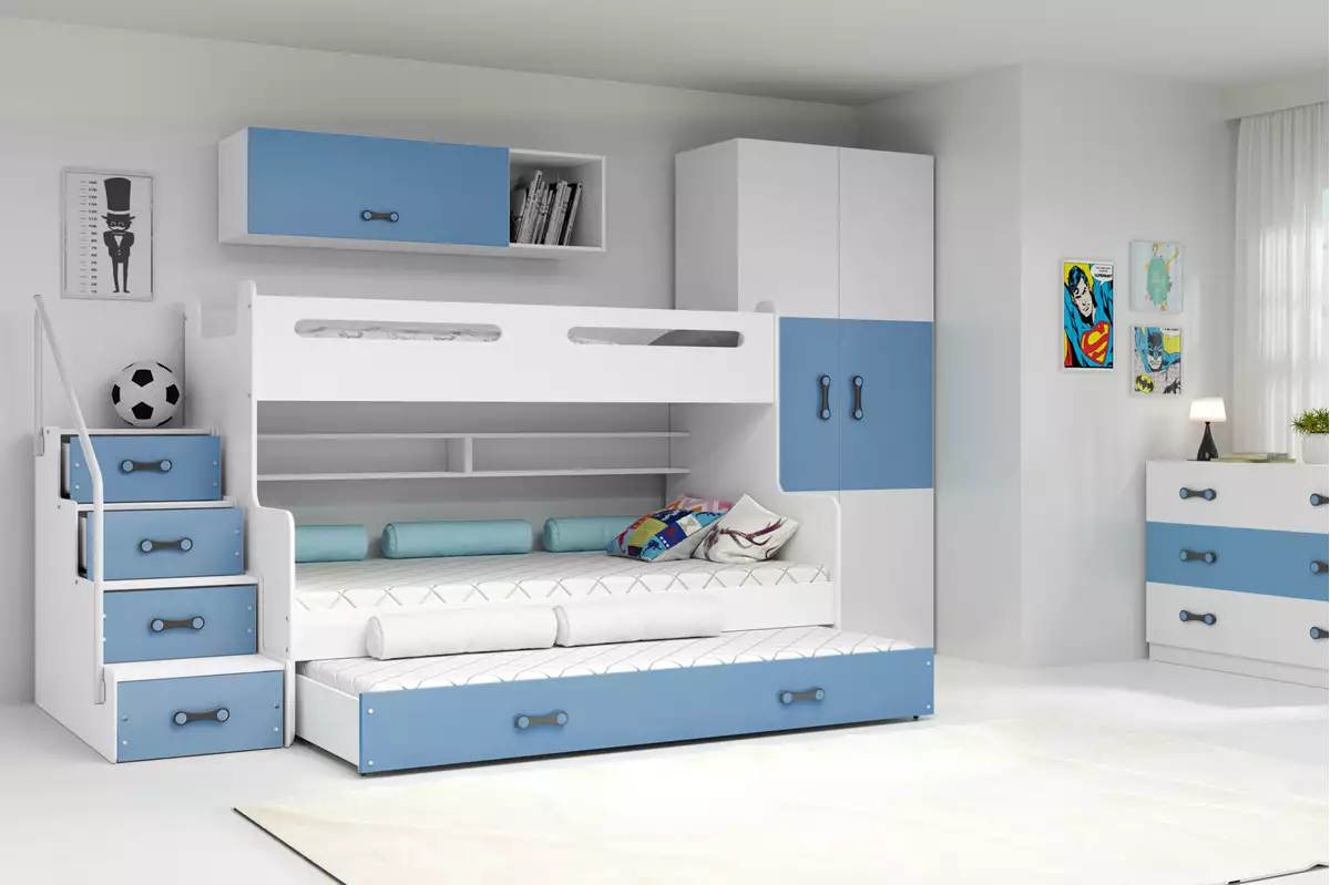Visualizzazione per Letto singolo triplo per giovani MAX 3 120X200 con cassetto, blu
