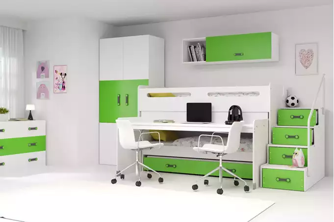 Visualizzazione per Letto tre posti MAX 1 80x200 con scrivania, verde