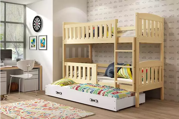 Visualizzazione per Letto triplo per ragazzi KUBUŚ 90X200 con cassetto, pino/bianco Visualizzazione per Letto triplo per ragazzi KUBUŚ 90X200 con cassetto, pino/bianco