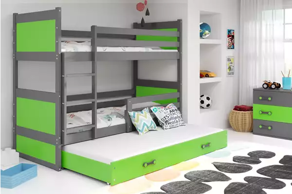 Visualizzazione per Letto triplo per ragazzi RICO 90x200 con cassetto, grafite/verde Visualizzazione per Letto triplo per ragazzi RICO 90x200 con cassetto, grafite/verde